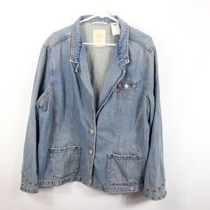 Levis Womens 3x Plus Studded Denim Blazer Jacket